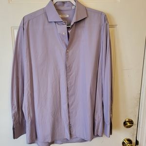 Isaac Mizrahi Mens 100% Cotton Button Down Shirt, Sz 17 34-35 Slim Fit, Purple